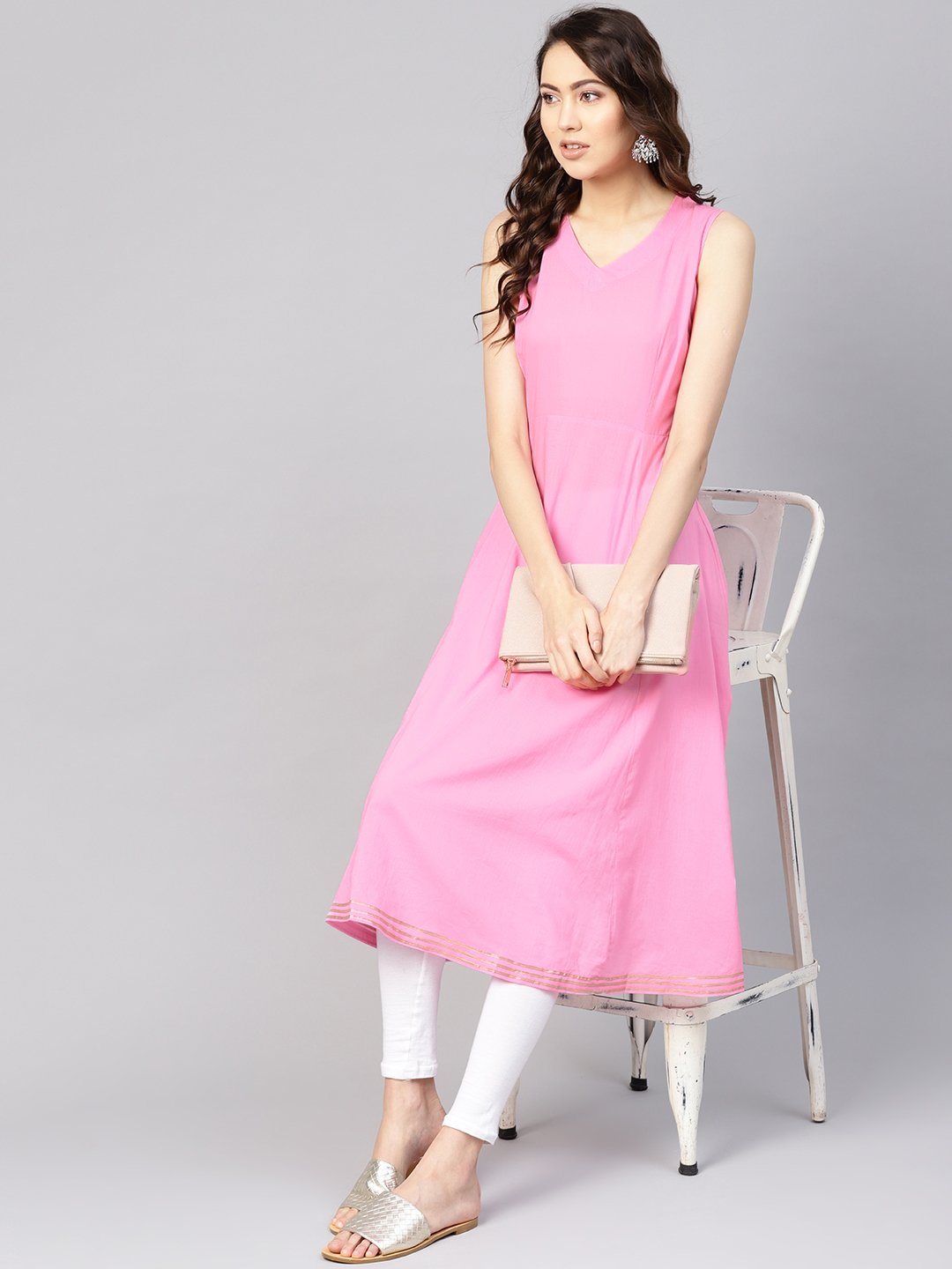 Women Pink Solid A-Line Kurta | LASVINI - Redefining Indian Fashion with Elegance