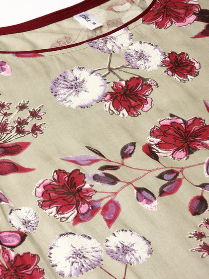 Women Grey & Burgundy Printed Kurta With Trousers | LASVINI - Redefining Indian Fashion with Elegance