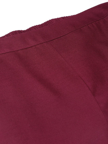 Women Grey & Burgundy Printed Kurta With Trousers | LASVINI - Redefining Indian Fashion with Elegance