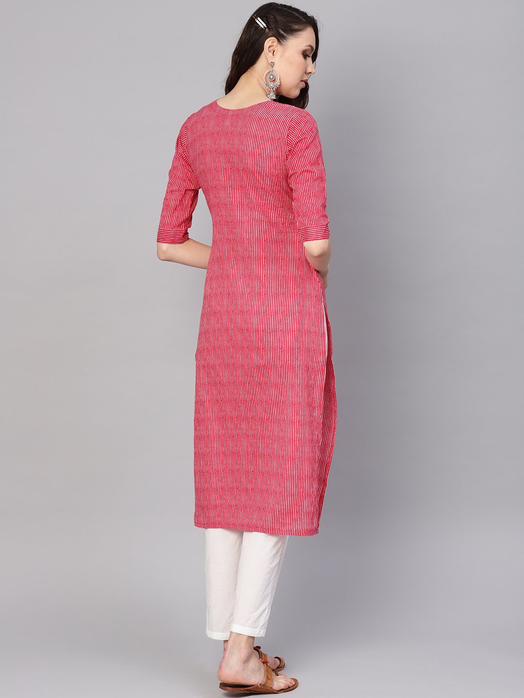 Women Red & White Striped Kurta With Trousers | LASVINI - Redefining Indian Fashion with Elegance