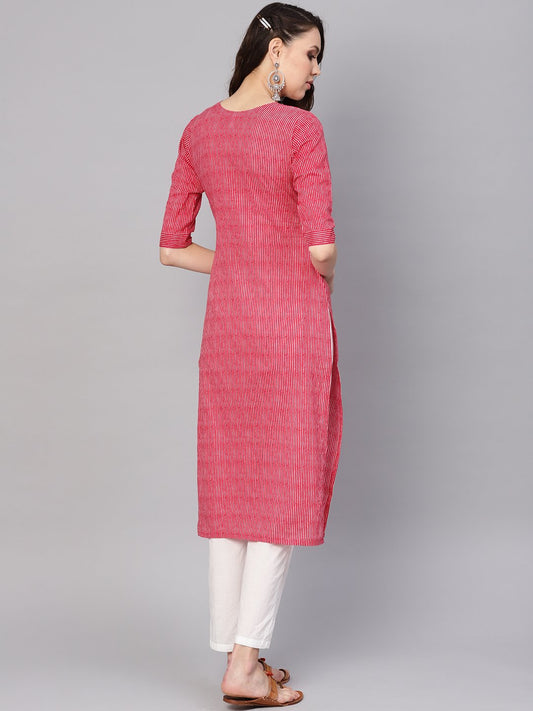 Women Red & White Striped Kurta With Trousers | LASVINI - Redefining Indian Fashion with Elegance
