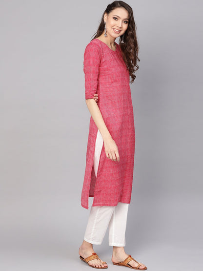 Women Red & White Striped Kurta With Trousers | LASVINI - Redefining Indian Fashion with Elegance