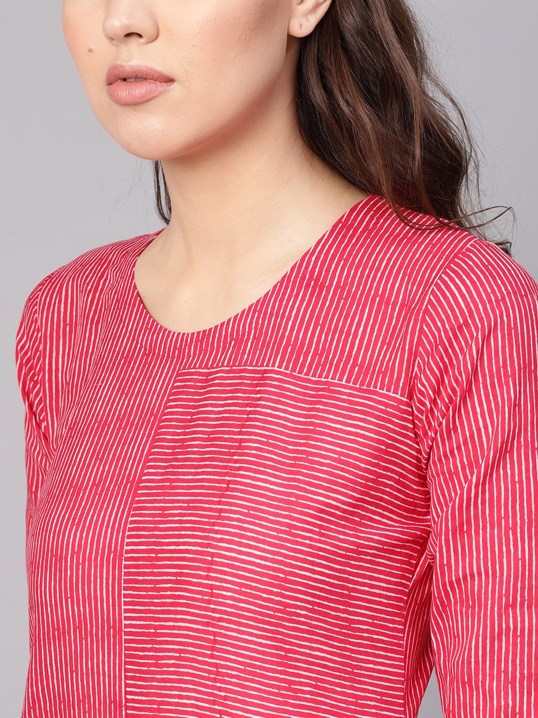 Women Red & White Striped Kurta With Trousers | LASVINI - Redefining Indian Fashion with Elegance