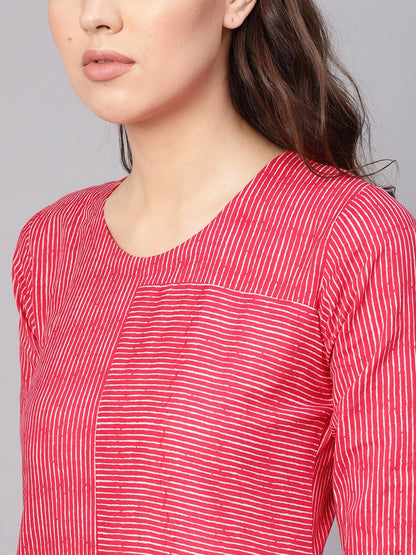 Women Red & White Striped Kurta With Trousers | LASVINI - Redefining Indian Fashion with Elegance