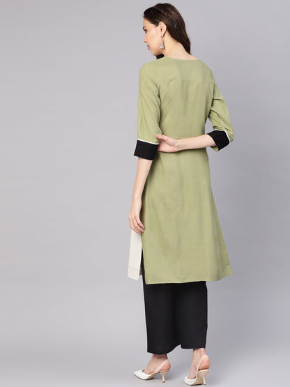 Women Green & Black Colourblocked Straight Kurta | LASVINI - Redefining Indian Fashion with Elegance