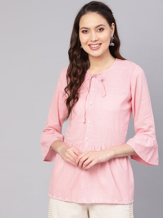 Women Pink Solid A-Line Tunic | LASVINI - Redefining Indian Fashion with Elegance