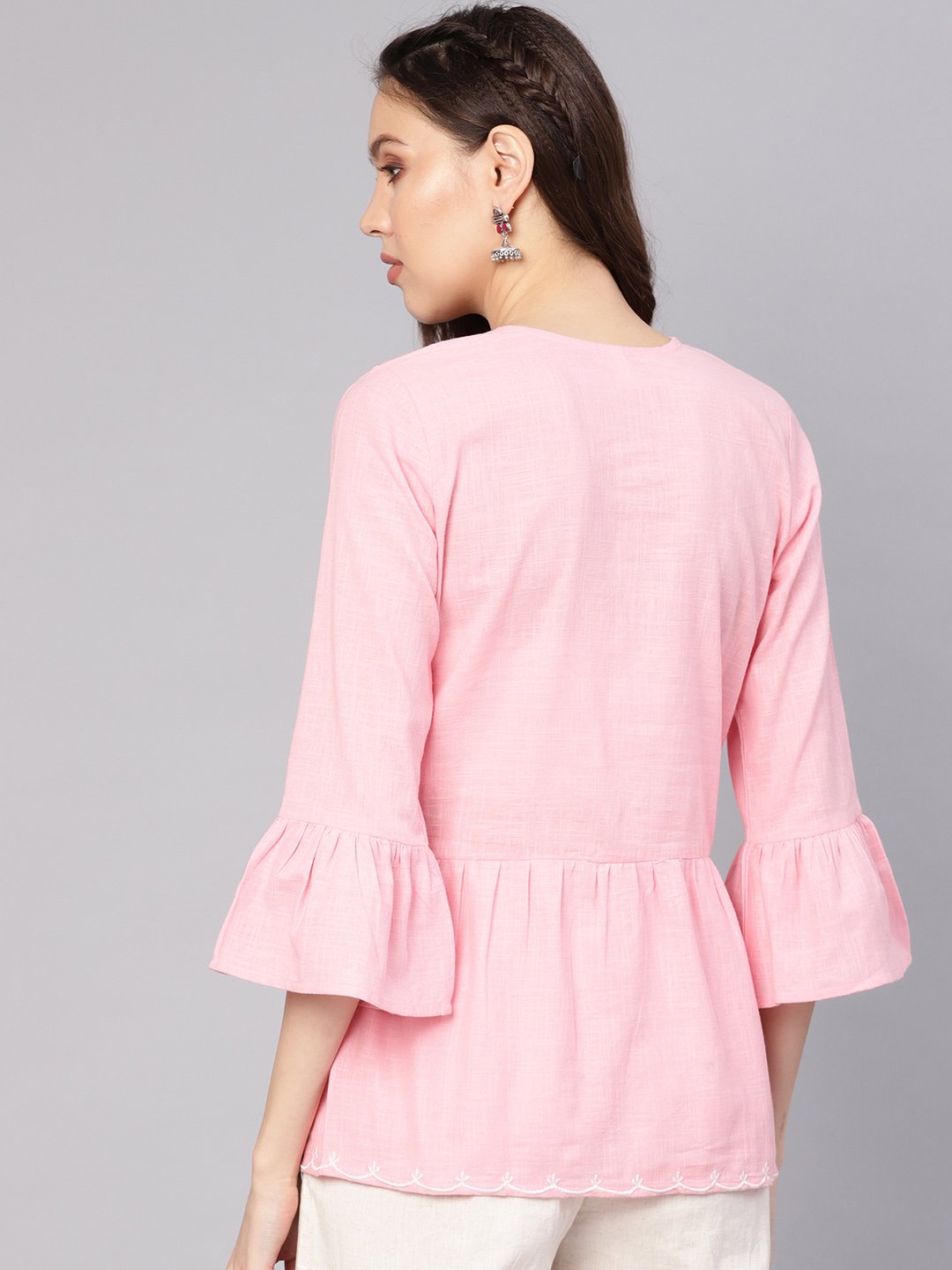 Women Pink Solid A-Line Tunic | LASVINI - Redefining Indian Fashion with Elegance
