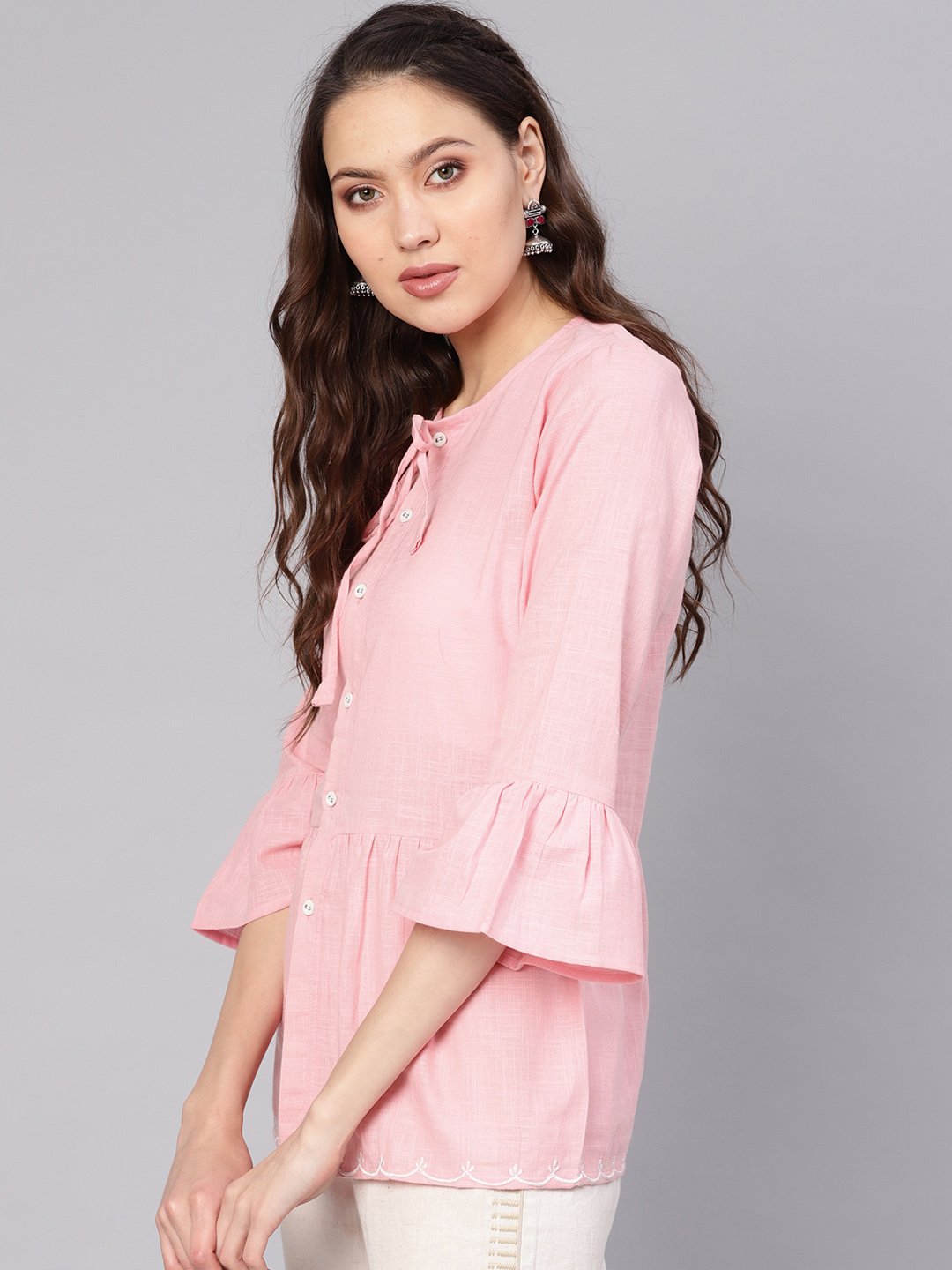 Women Pink Solid A-Line Tunic | LASVINI - Redefining Indian Fashion with Elegance