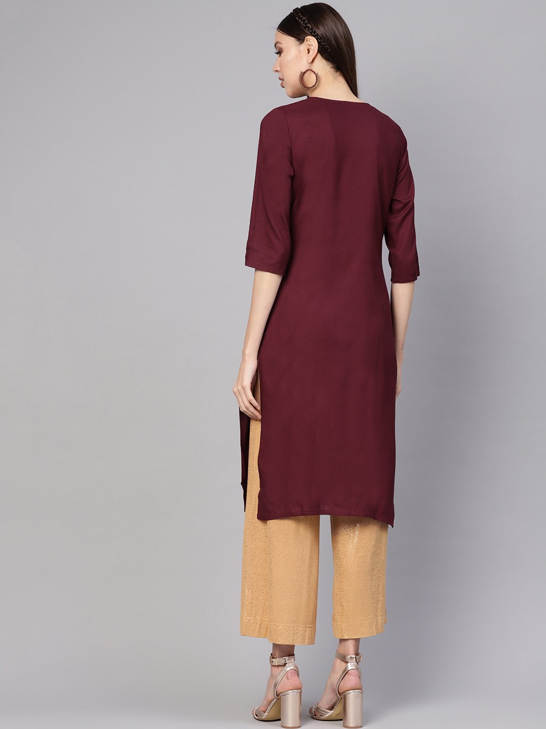 Women Burgundy Yoke Design Straight Kurta | LASVINI - Redefining Indian Fashion with Elegance