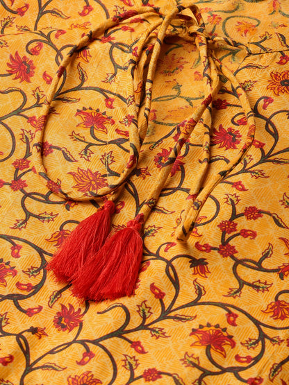Women Mustard Yellow & Red Printed A-Line Dress | LASVINI - Redefining Indian Fashion with Elegance