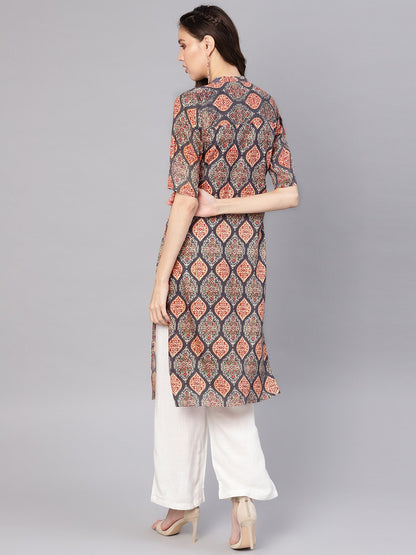 Women Grey & White Printed Kurta With Palazzos | LASVINI - Redefining Indian Fashion with Elegance