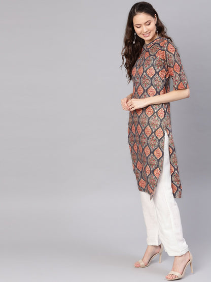 Women Grey & White Printed Kurta With Palazzos | LASVINI - Redefining Indian Fashion with Elegance
