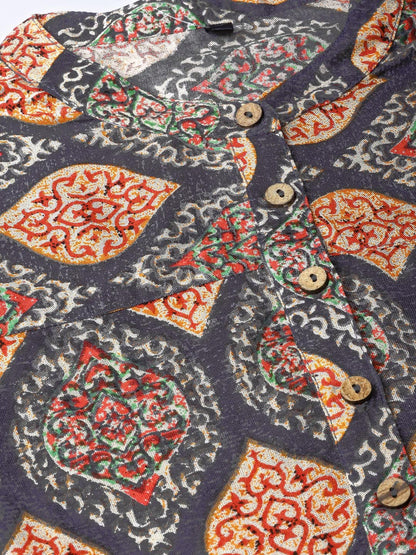 Women Grey & White Printed Kurta With Palazzos | LASVINI - Redefining Indian Fashion with Elegance