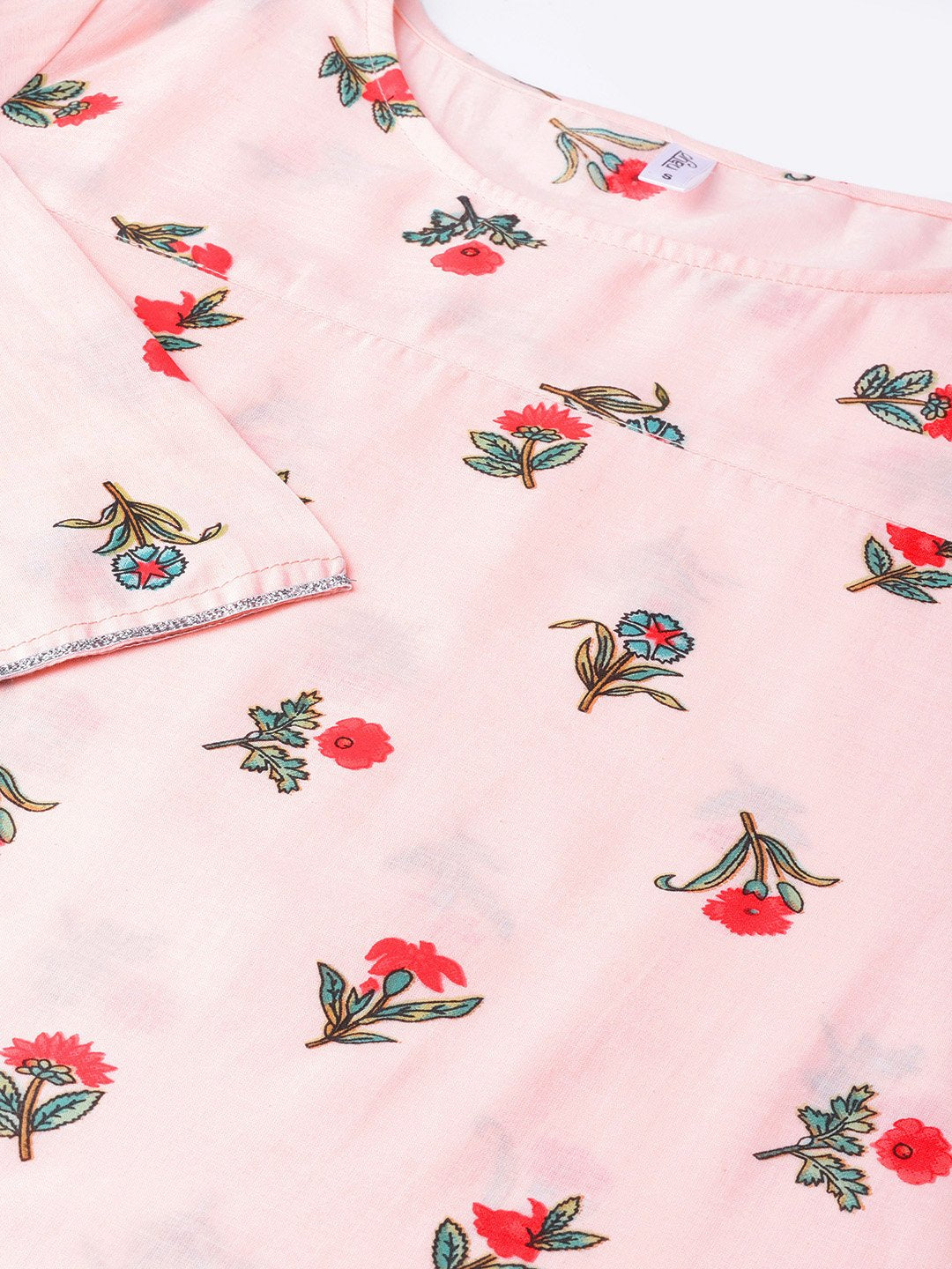 Women Peach-Coloured & Red Printed Kurta With Palazzos | LASVINI - Redefining Indian Fashion with Elegance