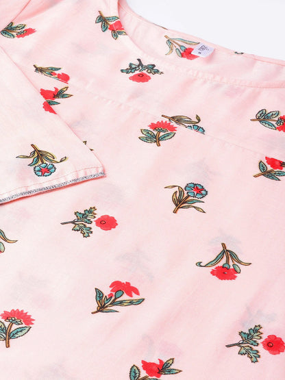 Women Peach-Coloured & Red Printed Kurta With Palazzos | LASVINI - Redefining Indian Fashion with Elegance