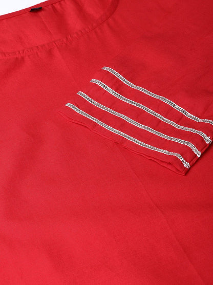 Women Red & Off-White Solid Kurta With Palazzos & Dupatta | LASVINI - Redefining Indian Fashion with Elegance