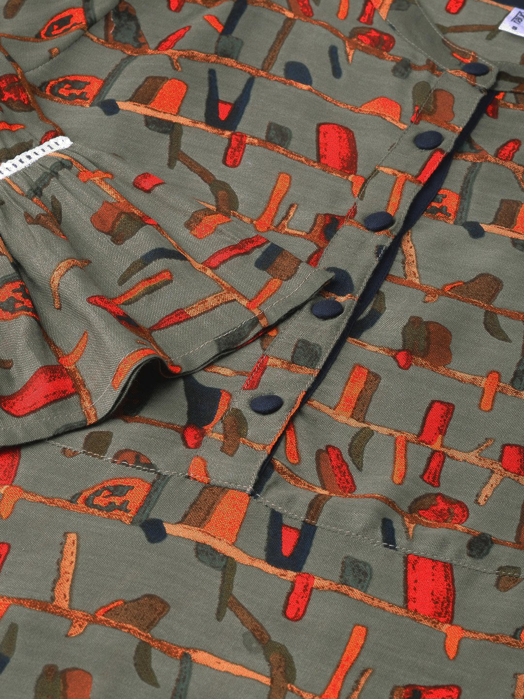 Women Olive Green & Orange Printed Maxi Dress | LASVINI - Redefining Indian Fashion with Elegance