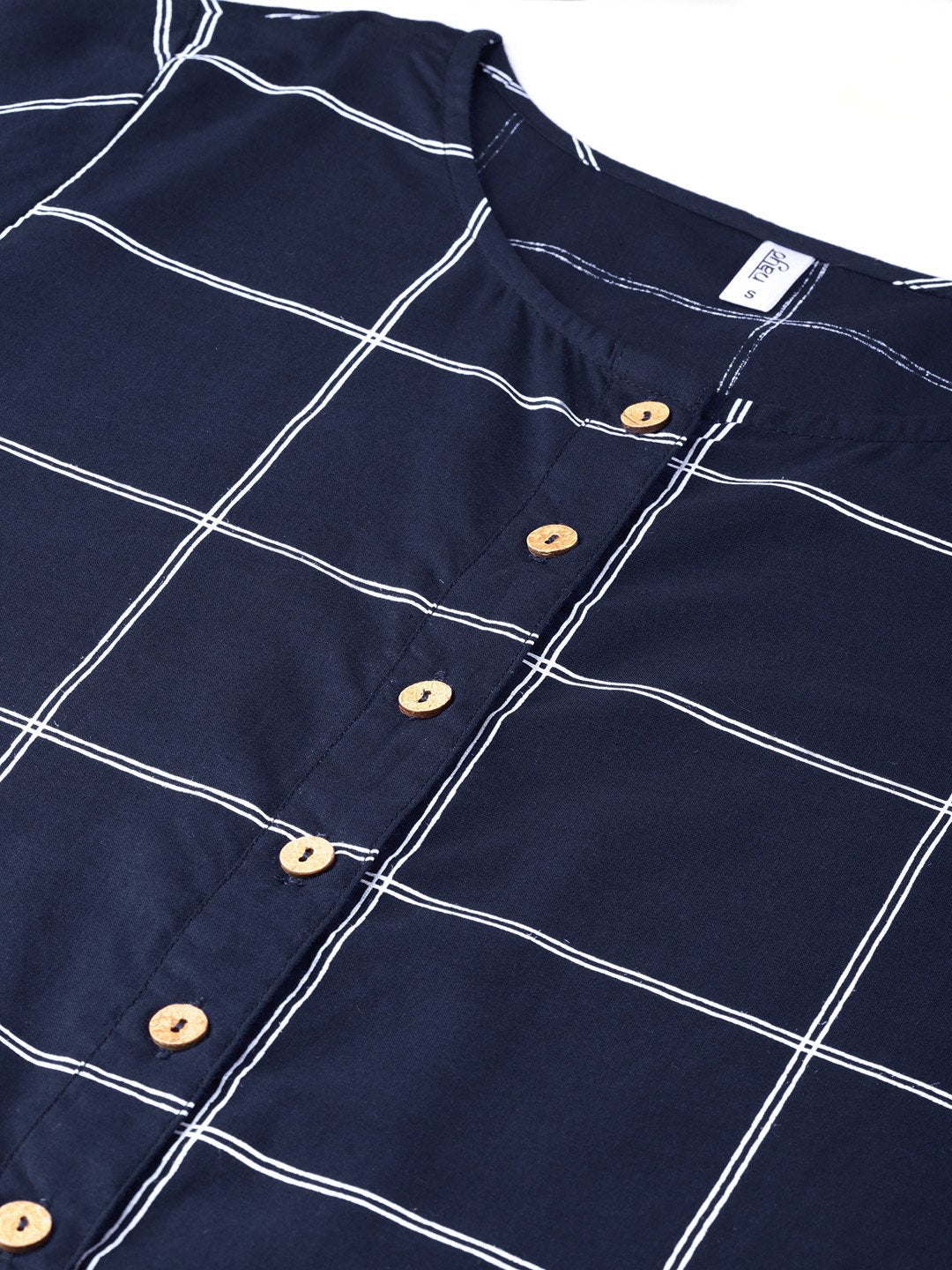 Women Navy Blue & White Checked Kurta With Palazzos | LASVINI - Redefining Indian Fashion with Elegance