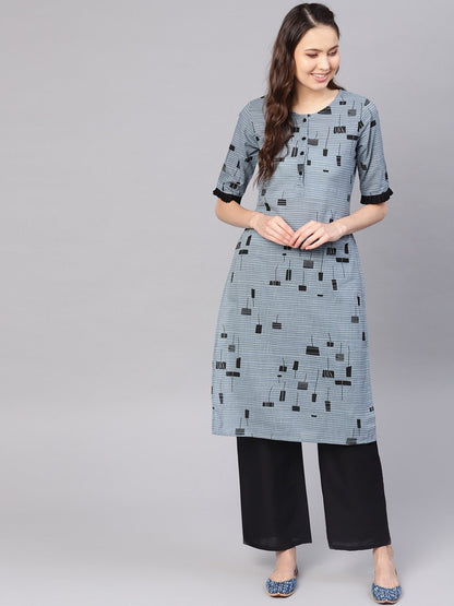 Women Grey & Black Printed Kurta With Palazzos | LASVINI - Redefining Indian Fashion with Elegance