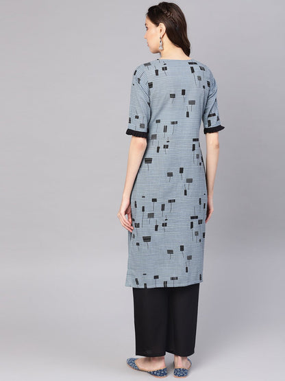 Women Grey & Black Printed Kurta With Palazzos | LASVINI - Redefining Indian Fashion with Elegance