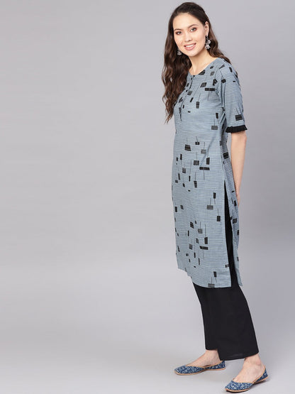 Women Grey & Black Printed Kurta With Palazzos | LASVINI - Redefining Indian Fashion with Elegance