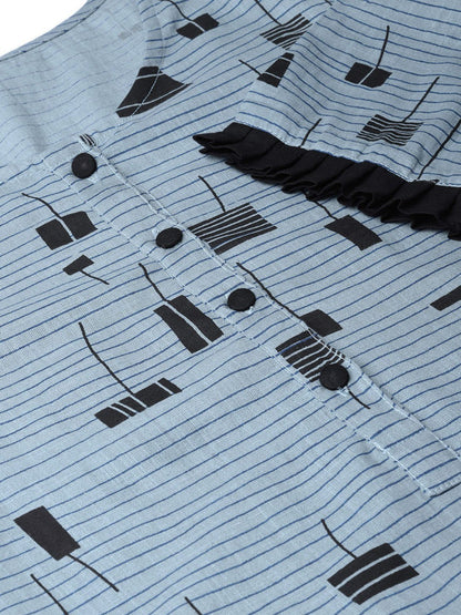 Women Grey & Black Printed Kurta With Palazzos | LASVINI - Redefining Indian Fashion with Elegance