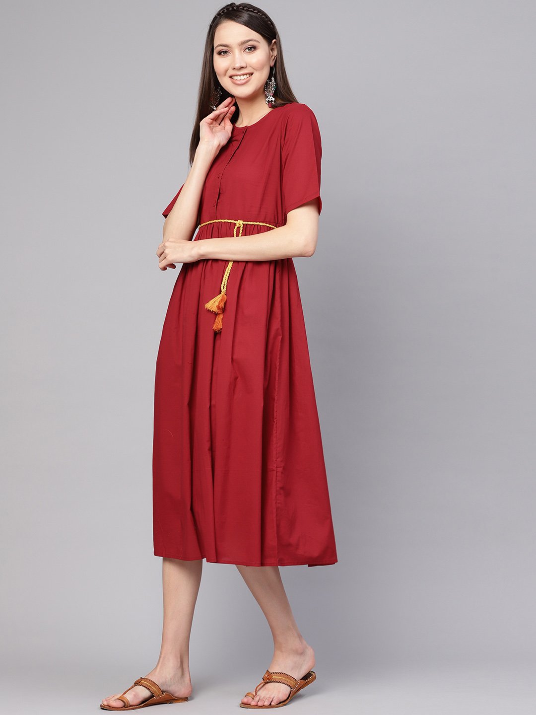 Women Red Solid Maxi Dress | LASVINI - Redefining Indian Fashion with Elegance