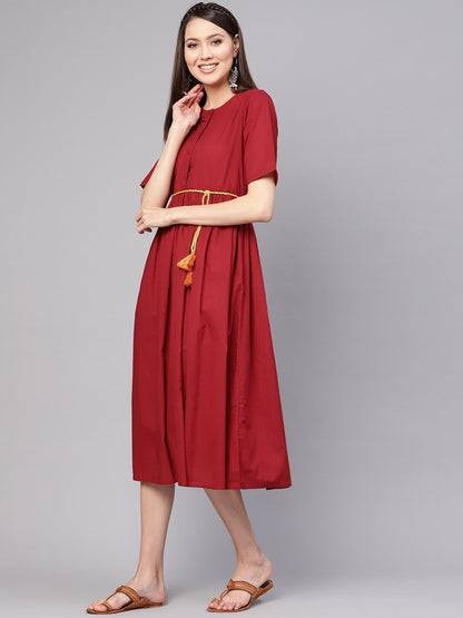 Women Red Solid Maxi Dress | LASVINI - Redefining Indian Fashion with Elegance