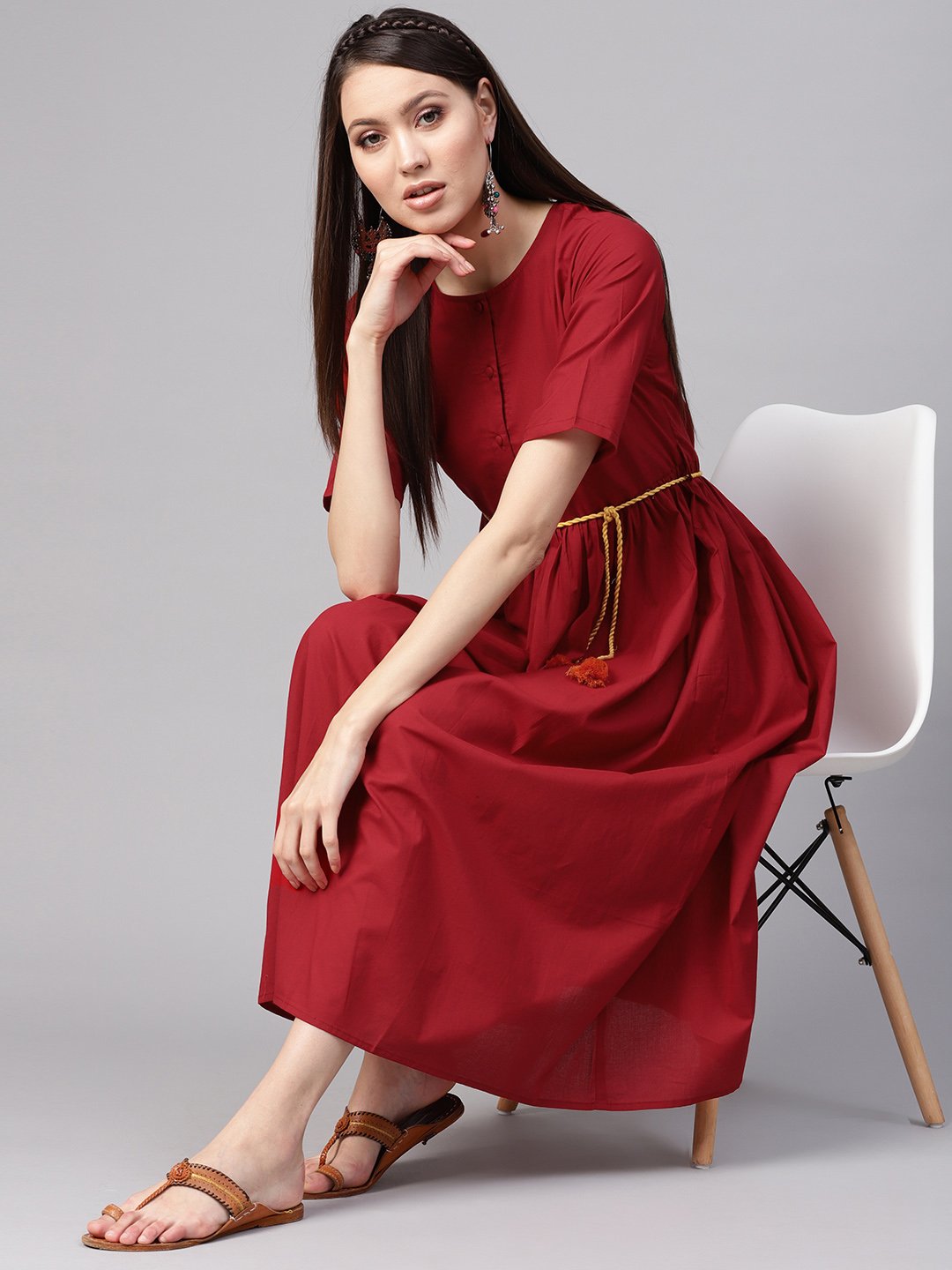 Women Red Solid Maxi Dress | LASVINI - Redefining Indian Fashion with Elegance