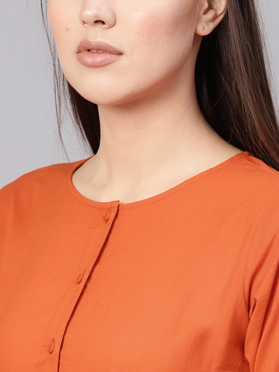 Women Rust Orange Solid A-Line Dress | LASVINI - Redefining Indian Fashion with Elegance