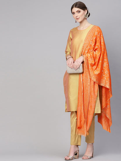 Women Golden & Orange Solid Kurta With Palazzos & Dupatta | LASVINI - Redefining Indian Fashion with Elegance