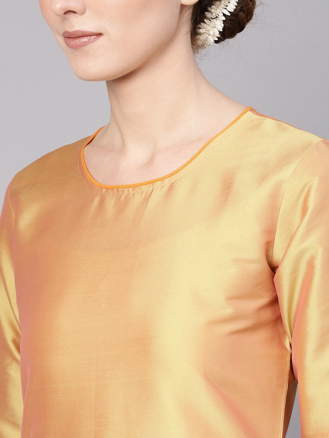 Women Golden & Orange Solid Kurta With Palazzos & Dupatta | LASVINI - Redefining Indian Fashion with Elegance