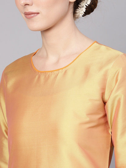 Women Golden & Orange Solid Kurta With Palazzos & Dupatta | LASVINI - Redefining Indian Fashion with Elegance