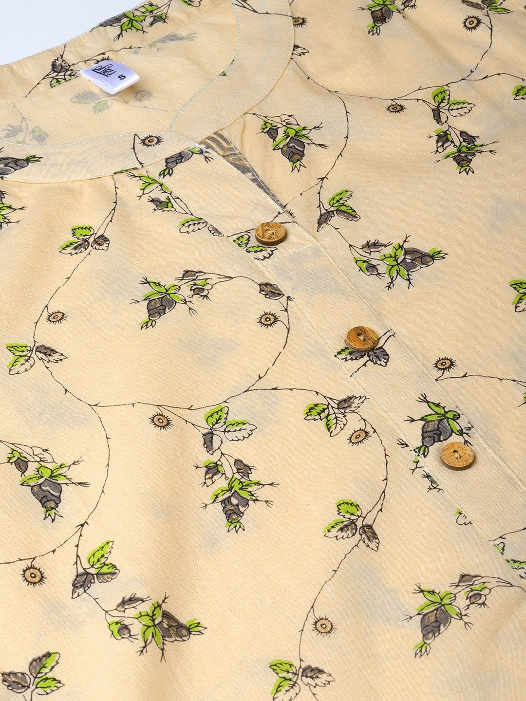 Women Beige & Green Printed Straight Kurta | LASVINI - Redefining Indian Fashion with Elegance