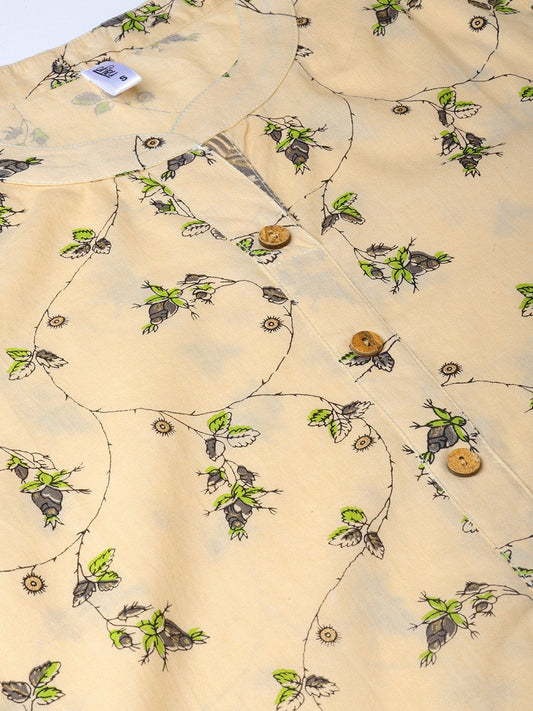 Women Beige & Green Printed Straight Kurta | LASVINI - Redefining Indian Fashion with Elegance