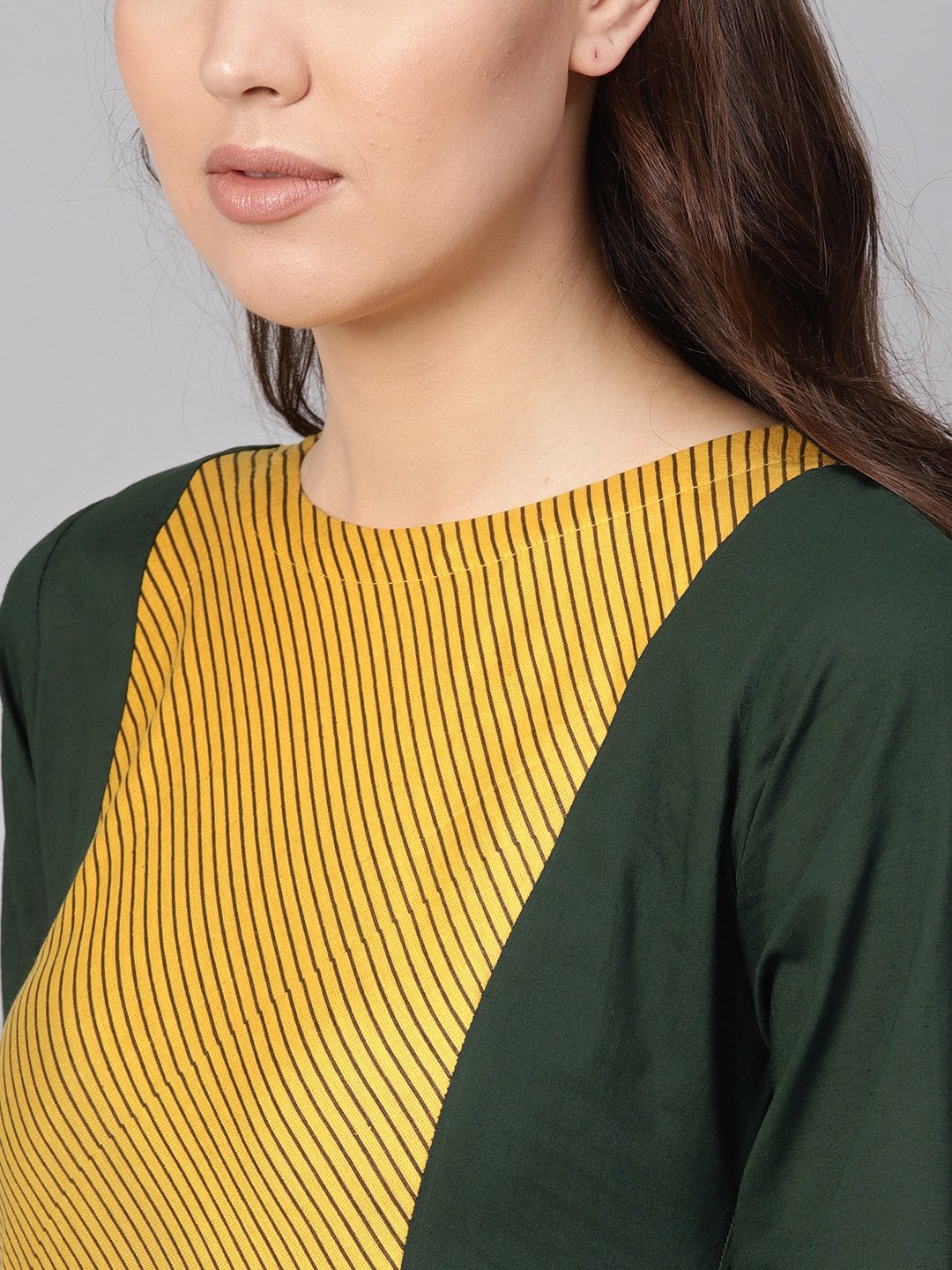 Women Green & Yellow Yoke Design Straight Kurta | LASVINI - Redefining Indian Fashion with Elegance