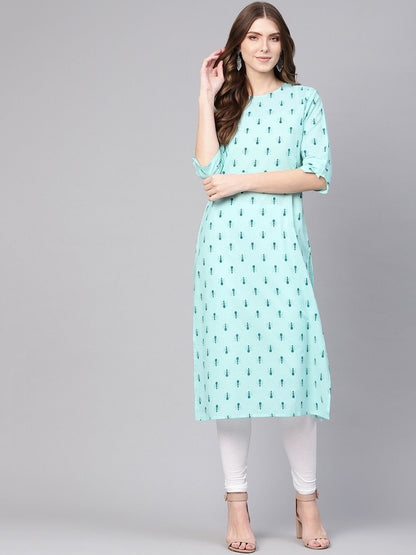 Women Green Printed Straight Kurta | LASVINI - Redefining Indian Fashion with Elegance