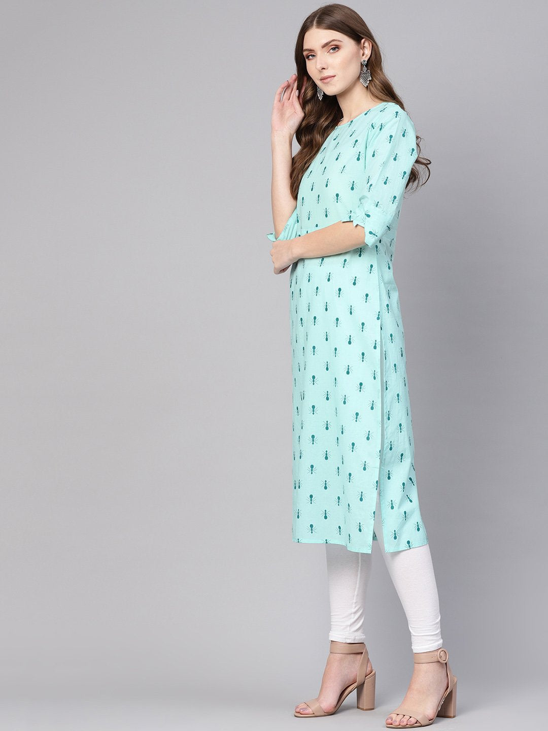 Women Green Printed Straight Kurta | LASVINI - Redefining Indian Fashion with Elegance