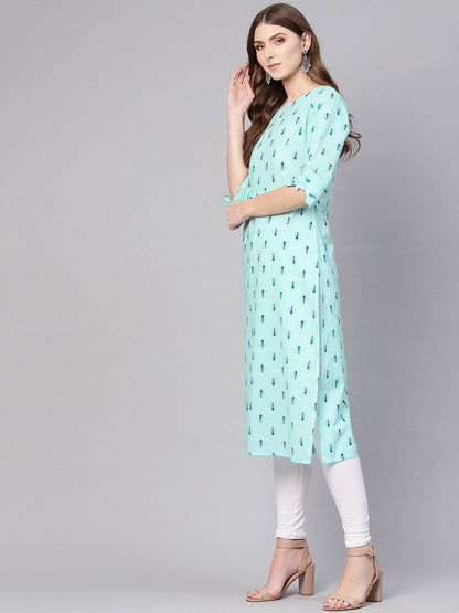 Women Green Printed Straight Kurta | LASVINI - Redefining Indian Fashion with Elegance