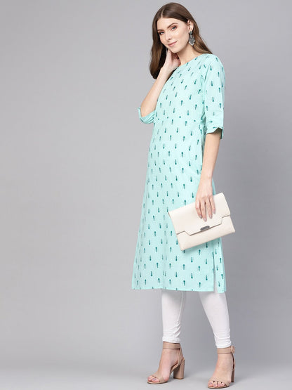 Women Green Printed Straight Kurta | LASVINI - Redefining Indian Fashion with Elegance