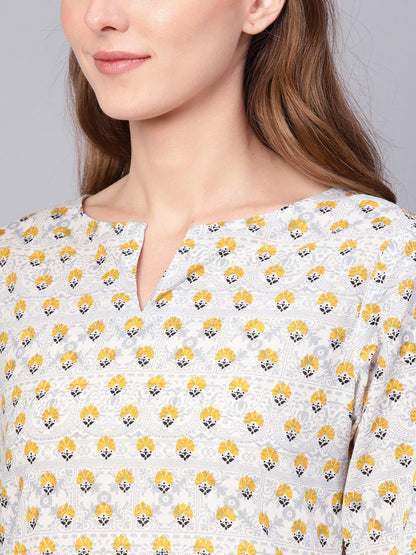 Women Off-White & Mustard Yellow Printed Straight Kurta | LASVINI - Redefining Indian Fashion with Elegance