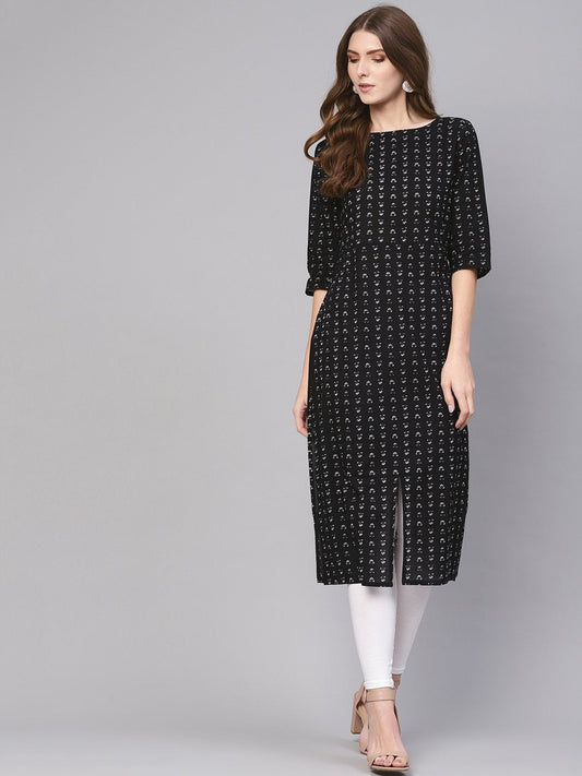 Women Black & White Printed Straight Kurta | LASVINI - Redefining Indian Fashion with Elegance