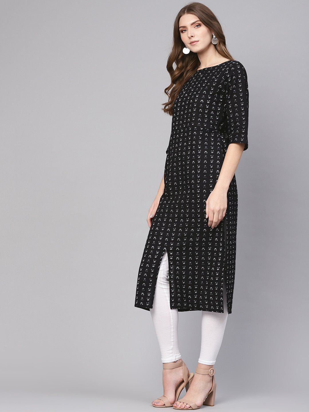 Women Black & White Printed Straight Kurta | LASVINI - Redefining Indian Fashion with Elegance