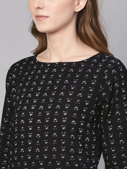 Women Black & White Printed Straight Kurta | LASVINI - Redefining Indian Fashion with Elegance