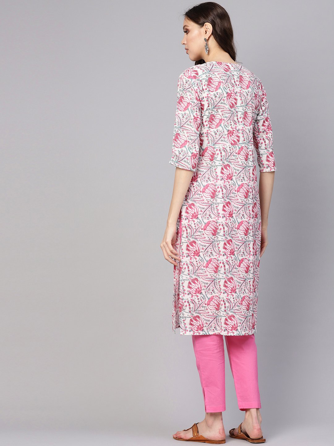 Women White & Pink Printed Kurta With Trousers | LASVINI - Redefining Indian Fashion with Elegance