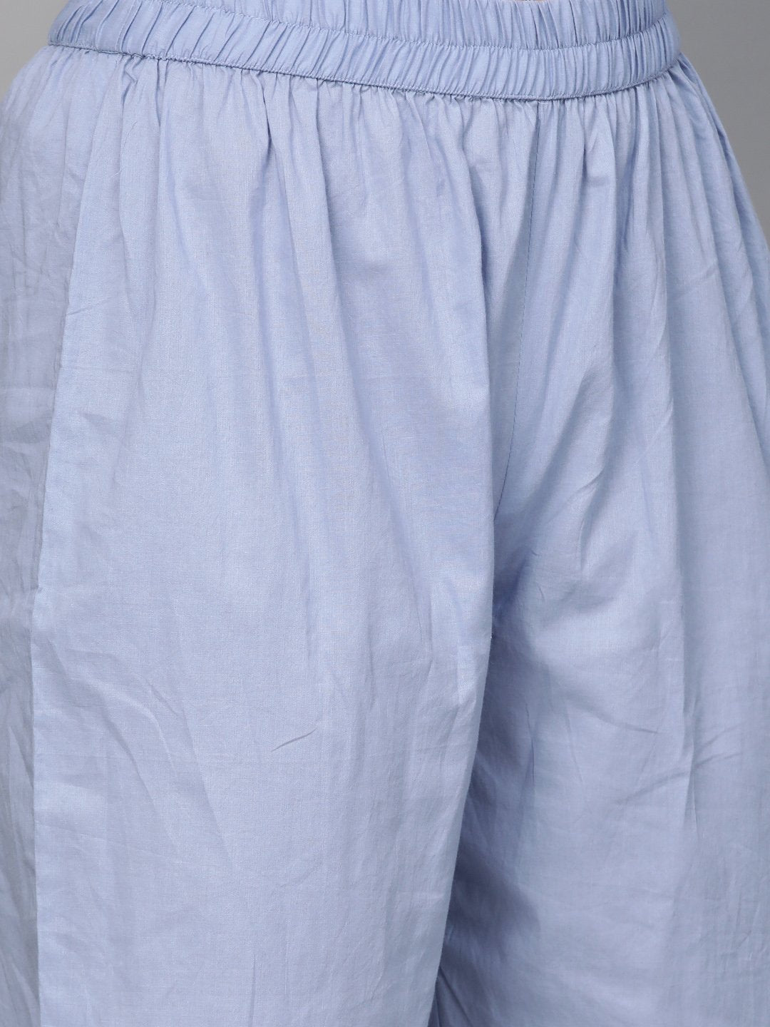 Women Blue Three-Quarter Sleeves Printed Straight Pure Cotton Kurta With Trouser Set | LASVINI - Redefining Indian Fashion with Elegance