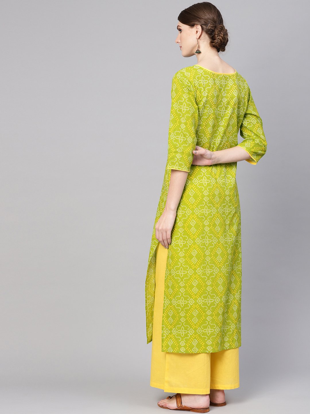 Women Green & Yellow Bandhani Print Kurta With Palazzos | LASVINI - Redefining Indian Fashion with Elegance