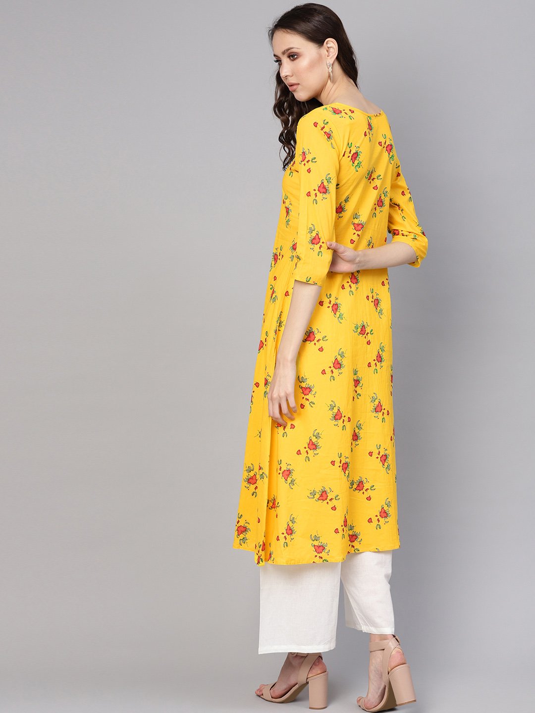 Women Yellow & White Printed Kurta With Palazzos | LASVINI - Redefining Indian Fashion with Elegance