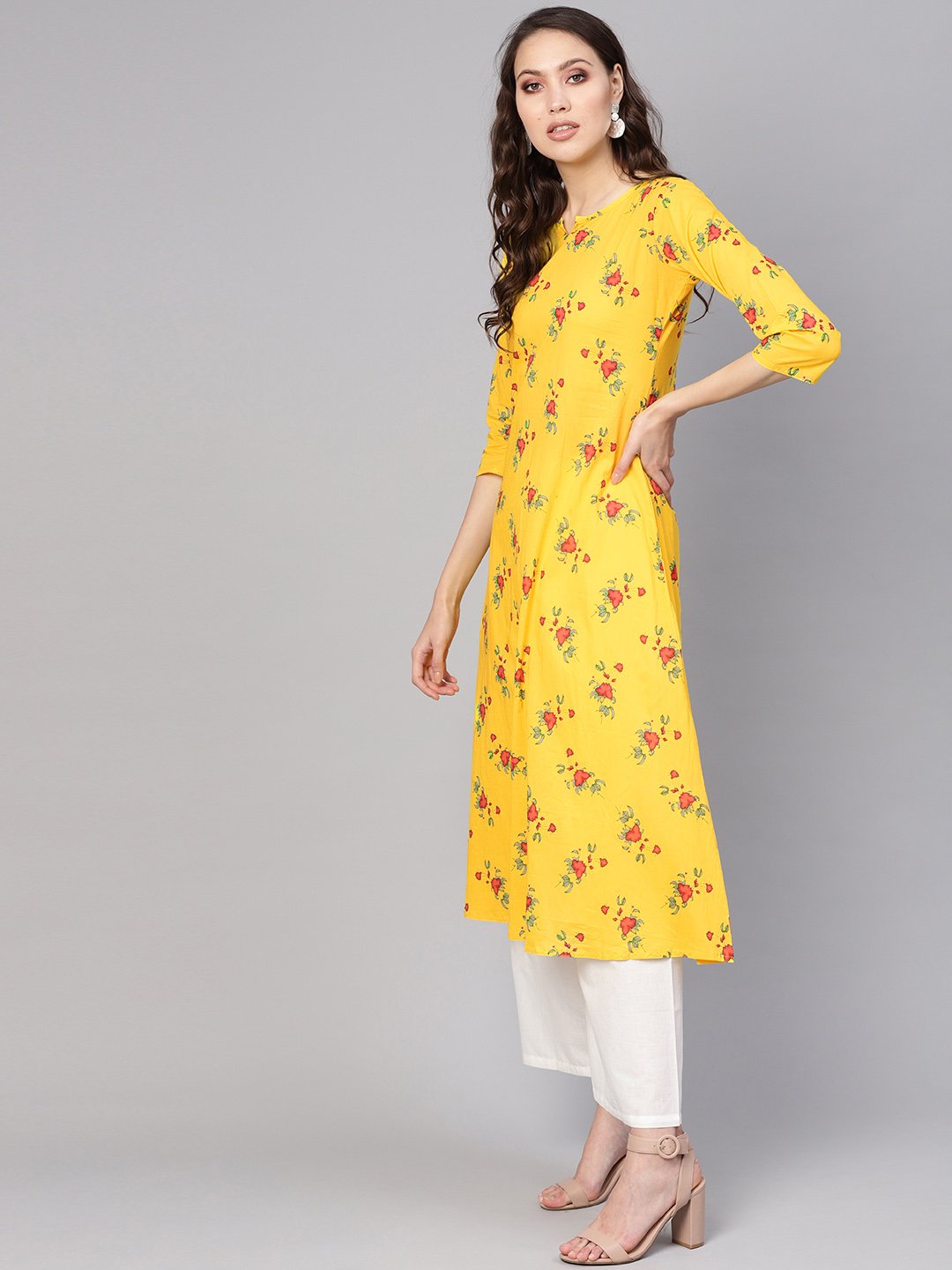 Women Yellow & White Printed Kurta With Palazzos | LASVINI - Redefining Indian Fashion with Elegance