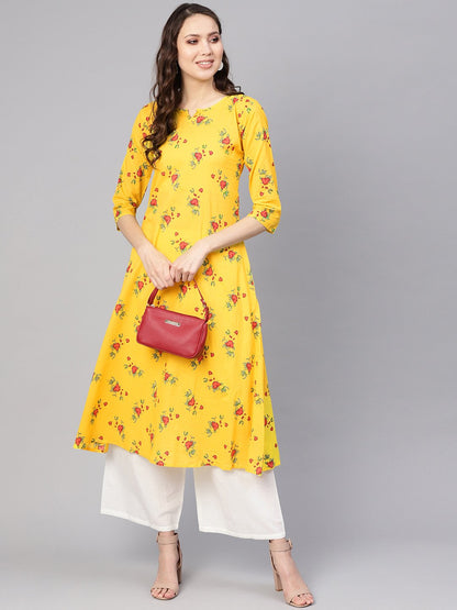 Women Yellow & White Printed Kurta With Palazzos | LASVINI - Redefining Indian Fashion with Elegance